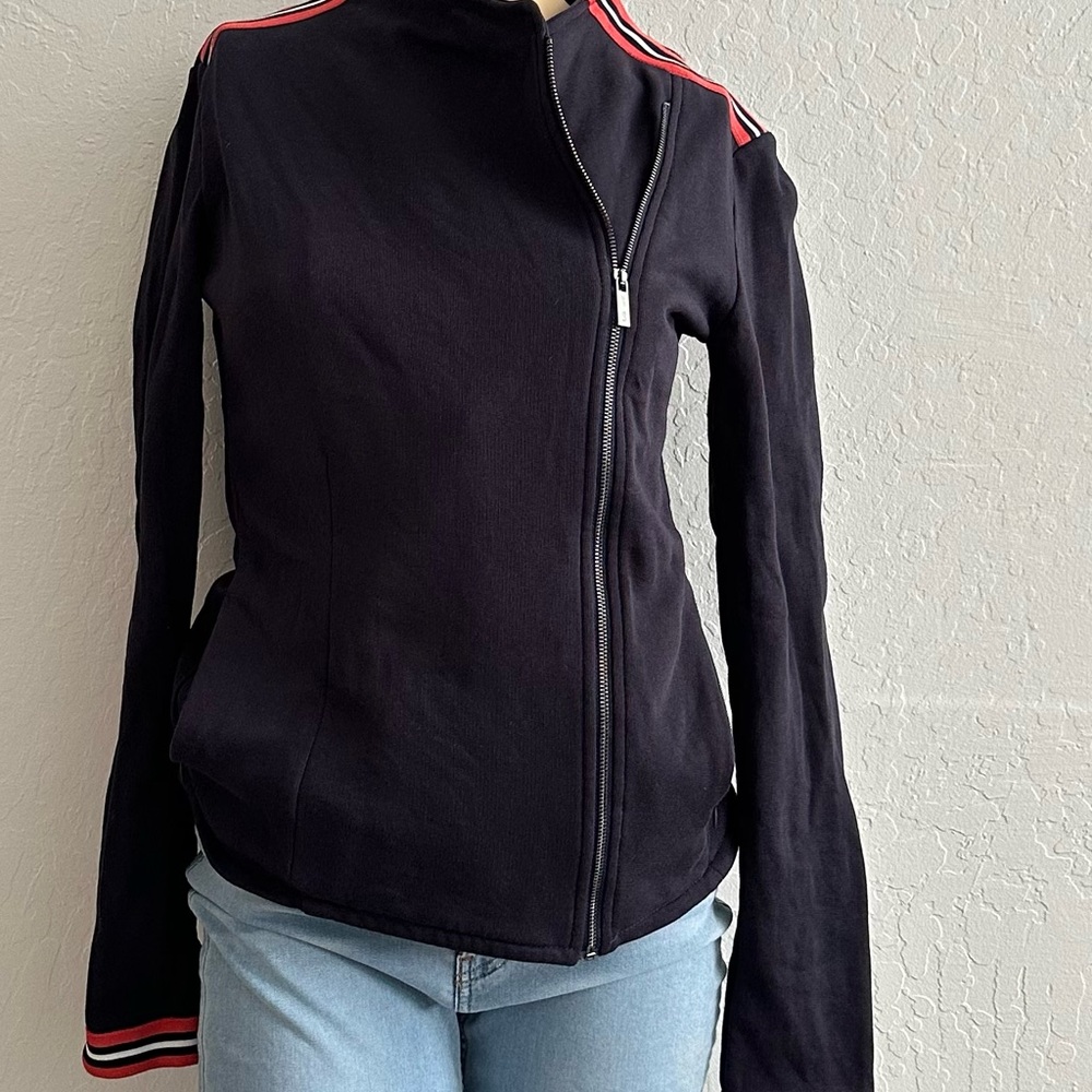 Saint + Sofia Cotton Biker Jacket in Navy Stripe